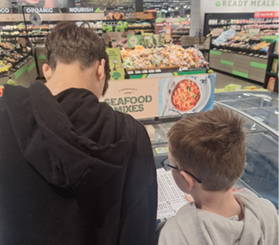 Figure 1 Akonga using an enlarged map of their local Woolworths Supermarket to complete an orientation and mobility task