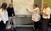 Figure 1 RTVs chatting with structured literacy presenters in front of a whiteboard