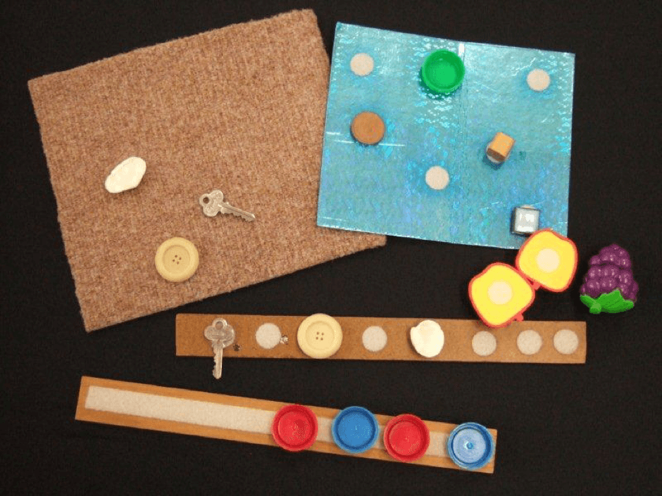 A range of boards that show different ways of working with Velcro objects.