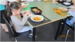 Children sitting at a table with food