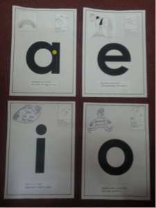 Jolly Phonics letter cards a, e, i, o
