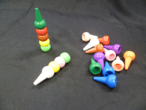 A set of coloured cones which are stackable