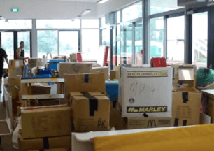 Piles of boxes in new centre