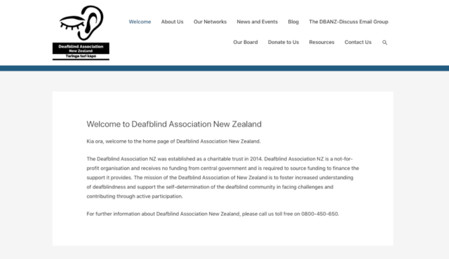 Front page of Deafblind Association New Zealand website