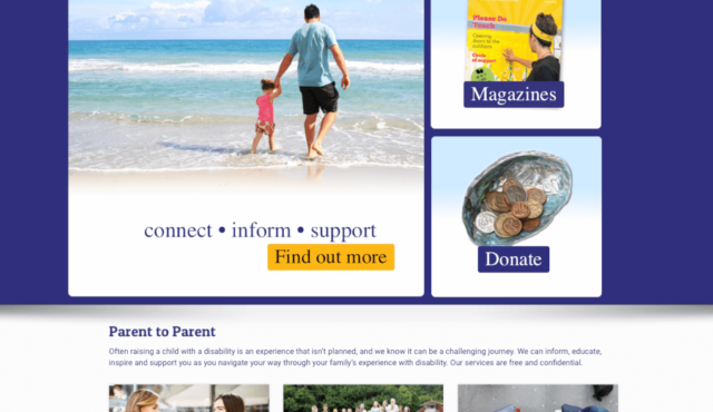 Front page of Parent to Parent website