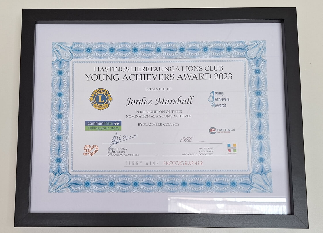 Figure 2 - A certificate for the Young Achievers award
